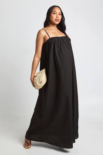  Boohoo Maternity Volume Pocket Maxi Dress, Black 