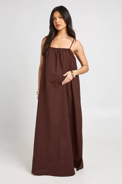  Boohoo Maternity Volume Pocket Maxi Dress, Chocolate 