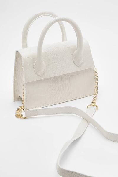  Boohoo Mini Croc Structured Crossbody Grab Bag, White 