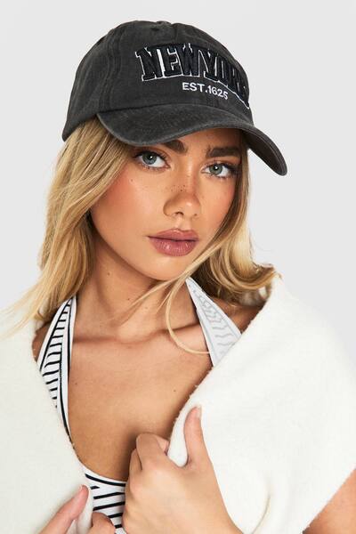  Boohoo New York Slogan Cap, Dark Grey 