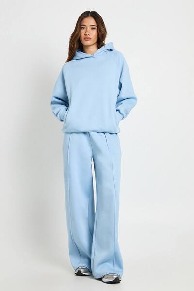  Boohoo Oversized Hoodie And Pintuck Straight Leg Jogger Tracksuit, Light Blue 