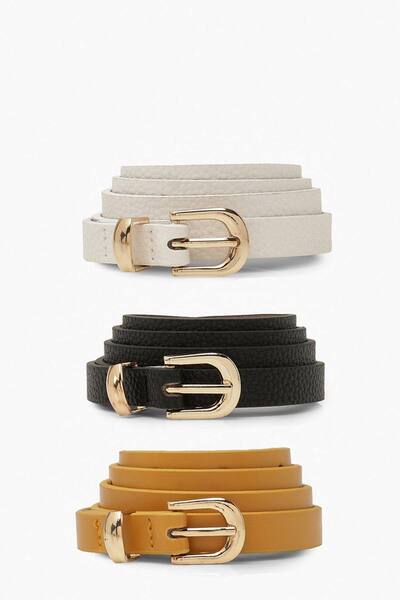  Boohoo 3 Pack Skinny Belt, Black 