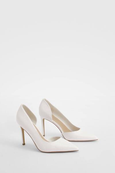  Boohoo Patent Cut Out Basic Mid Height Court, White 