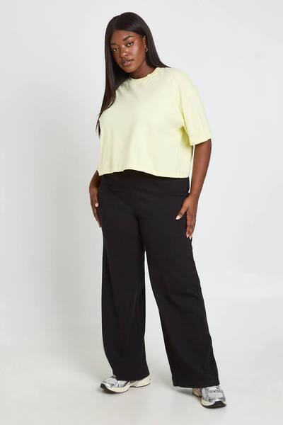  Boohoo Plus Basic Rib Straight Leg Trouser, Black 