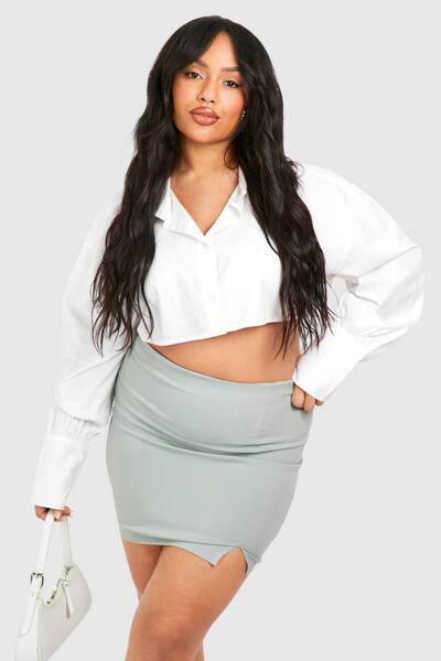  Boohoo Plus Bengaline Split Front Mini Skirt, Sage 