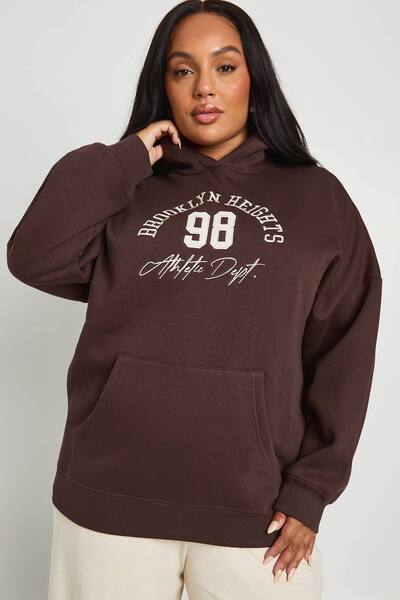  Boohoo Plus Brooklyn Heights 98 Oversized Hoodie, Coffee 