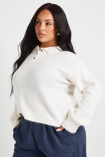  Boohoo Plus Button Detail Jumper, Cream 