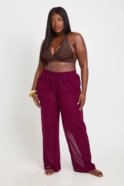  Boohoo Plus Chiffon Beach Trouser, Plum 