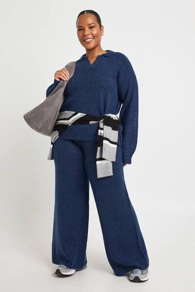  Boohoo Plus Collar Knitted Lounge Set, Navy 