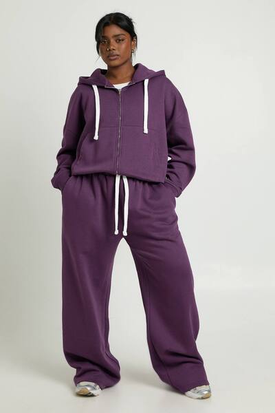  Boohoo Plus Contrast Drawcord Wide Leg Joggers, Plum 