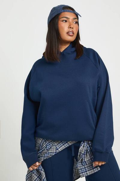  Boohoo Plus Core Basic Raglan Seam Oversized Hoodie, Navy 