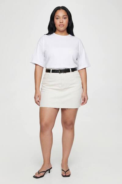  Boohoo Plus Denim Mini Skirt, Ecru 