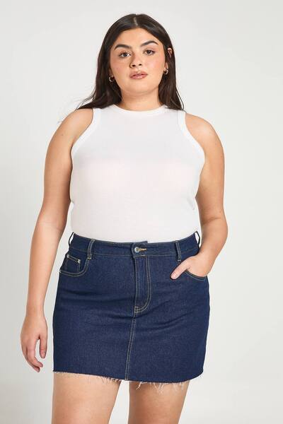  Boohoo Plus Denim Mini Skirt, Indigo 