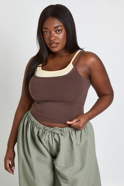  Boohoo Plus Double Layered Cami Vest, Chocolate 