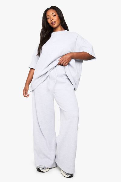  Boohoo Plus Drawstring Waist Waffle Trouser, Ash Grey 