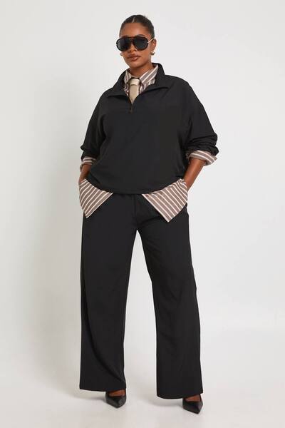  Boohoo Plus Funnel Neck Half Zip Nylon Zip Up Tracksuit, Black 