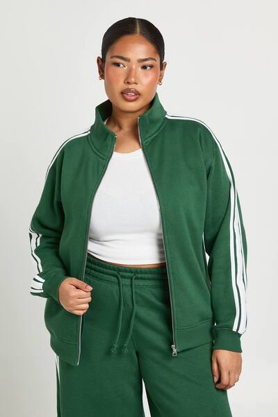  Boohoo Plus Funnel Neck Side Stripe Zip Up Jacket, Forest 