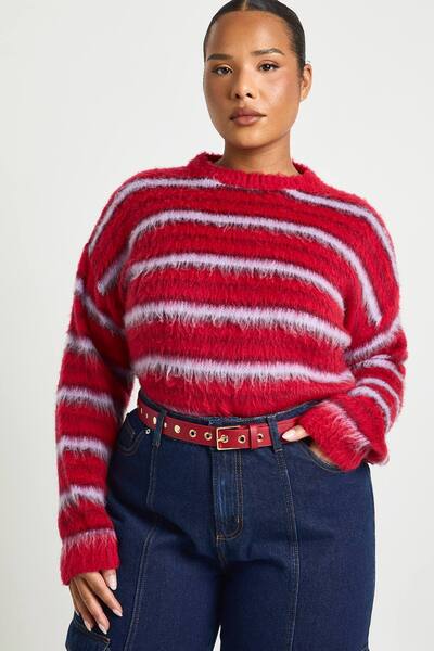  Boohoo Plus Gold Studded Belt, Burgundy 