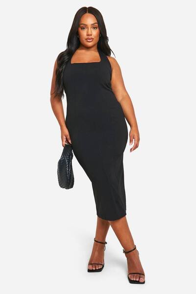  Boohoo Plus Halterneck Midi Dress, Black 