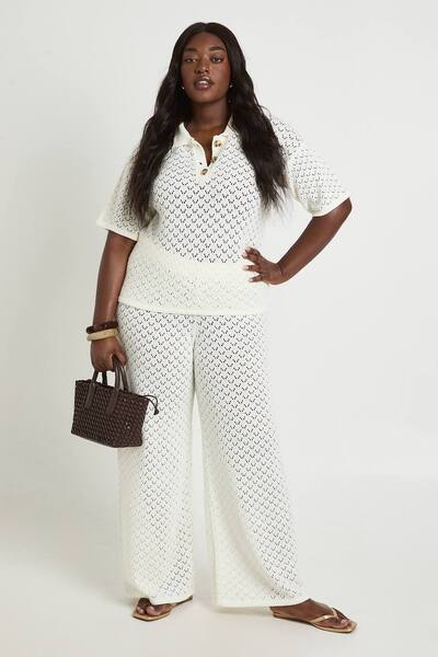  Boohoo Plus Knitted Beach Trouser, Ivory 