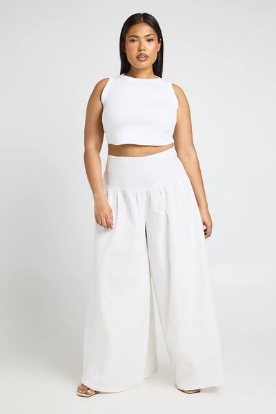  Boohoo Plus Linen Look Extreme Wide Leg Trouser, Natural 