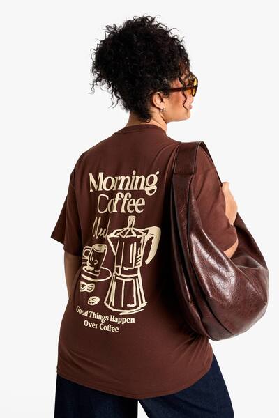  Boohoo Plus Morning Coffee Oversized T-shirt, Brown 