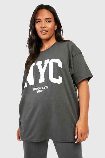  Boohoo Plus Nyc Oversized T-shirt, Charcoal 