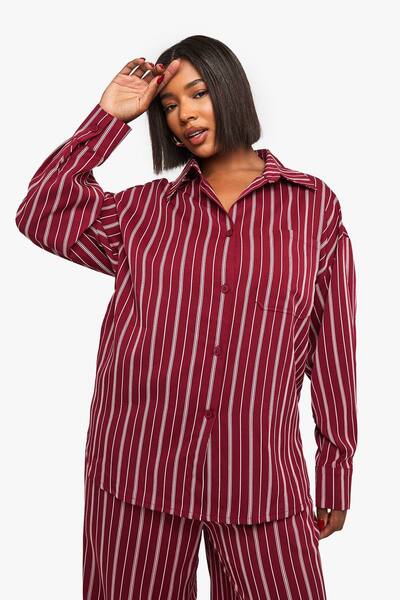  Boohoo Plus Oversized Stripe Shirt, Red 