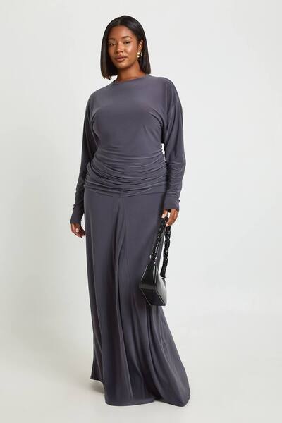  Boohoo Plus Ruched Front Maxi Skirt, Slate Grey 