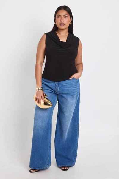  Boohoo Plus Sleeveless Cowl Neck Top, Black 