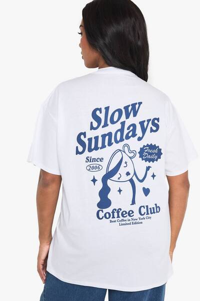 Boohoo Plus Slow Sundays Oversized T-shirt, White 