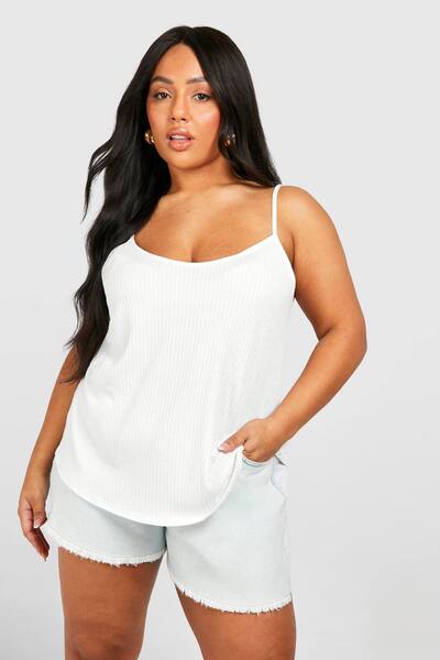  Boohoo Plus Soft Ribbed Cami Top, Ivory 