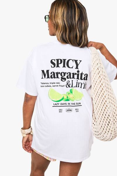  Boohoo Plus Spicy Margarita Oversized Graphic Tee, White 