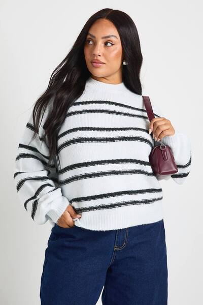  Boohoo Plus Stripe Knit Jumper, Blue 