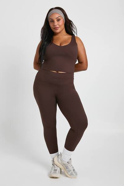  Boohoo Plus Super Soft Sculpt Seam Detail Legging, Coffee 