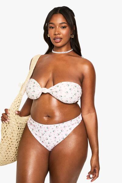  Boohoo Plus Swimwear Essentials Ditsy Floral High Waist Bikini Bottoms, Pink 