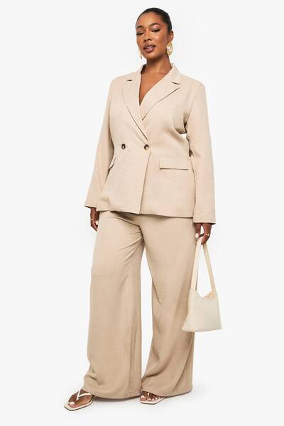  Boohoo Plus Tailored Straight Leg Trouser, Stone 