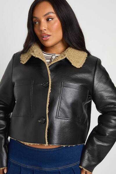  Boohoo Plus Teddy Trim Detail Jacket, Brown 