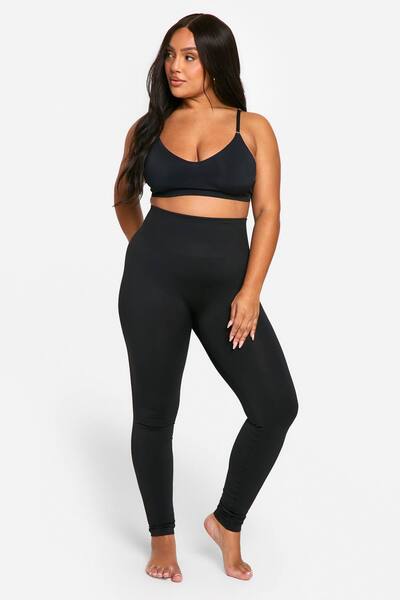  Boohoo Plus Tummy Control Seamless Leggings, Black 