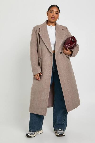  Boohoo Plus Wool Look Trench Coat, Stone 