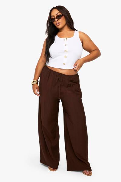  Boohoo Plus Woven Drawstring Wide Leg Trouser, Chocolate 