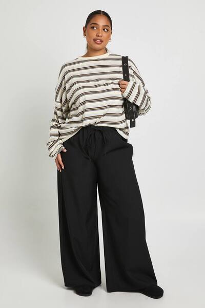  Boohoo Plus Woven Elasticated Waist Drawstring Wide Leg Trouser, Black 