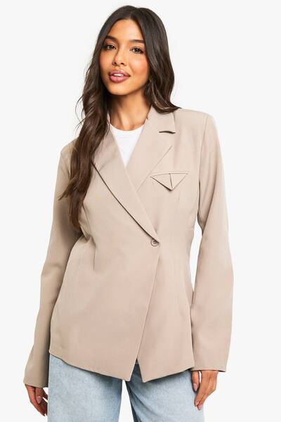  Boohoo Pocket Detail Structured Blazer, Taupe 