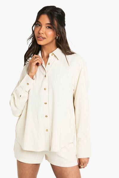  Boohoo Premium Linen Oversized Shirt, Stone 