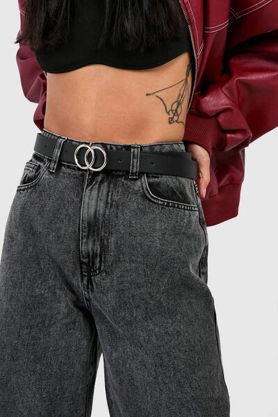  Boohoo Pu Double Ring Boyfriend Belt, Black 