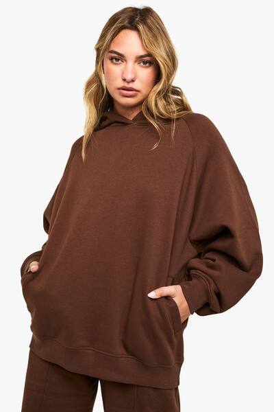  Boohoo Raglan Seam Oversized Hoodie, Chocolate 
