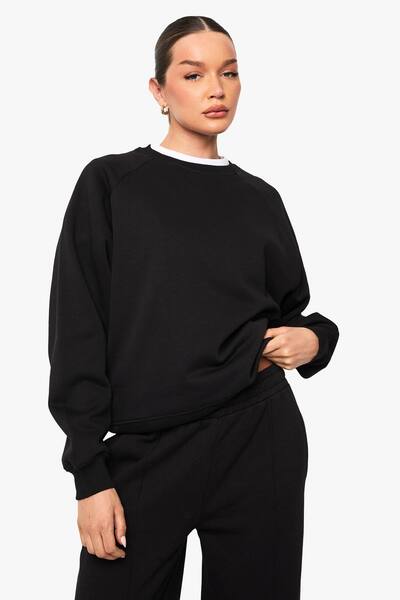  Boohoo Raglan Seam Oversized Sweatshirt, Black 