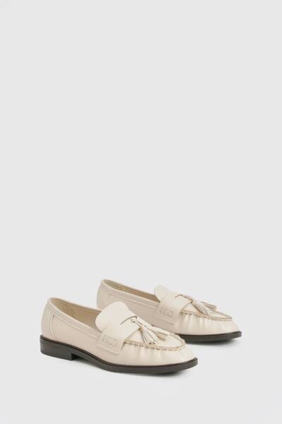  Boohoo Ruched Tassel Loafers, Cream 