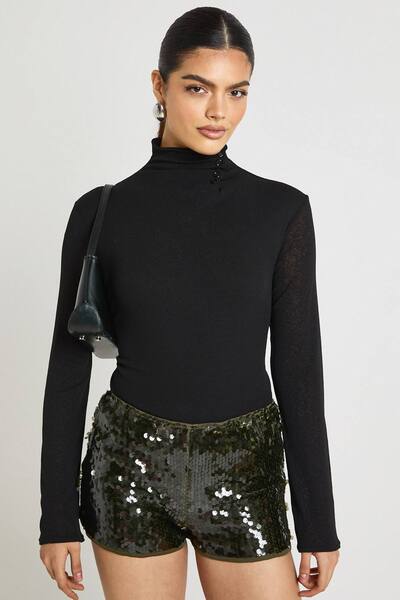  Boohoo Sequin Micro Short, Khaki 
