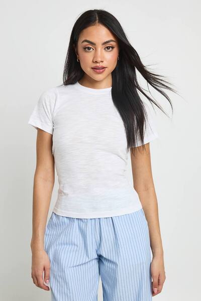  Boohoo Sheer Slub Baby Tee, White 
